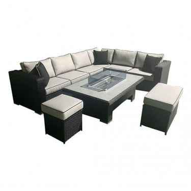 Kent 6-Piece Luxury Black Steel & Rattan Fire Pit Sofa Set with Adjustable Height Table - UK Luxury Furniture